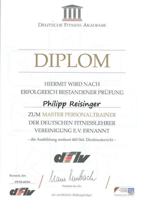 Personal Trainer Master Diplom dflv